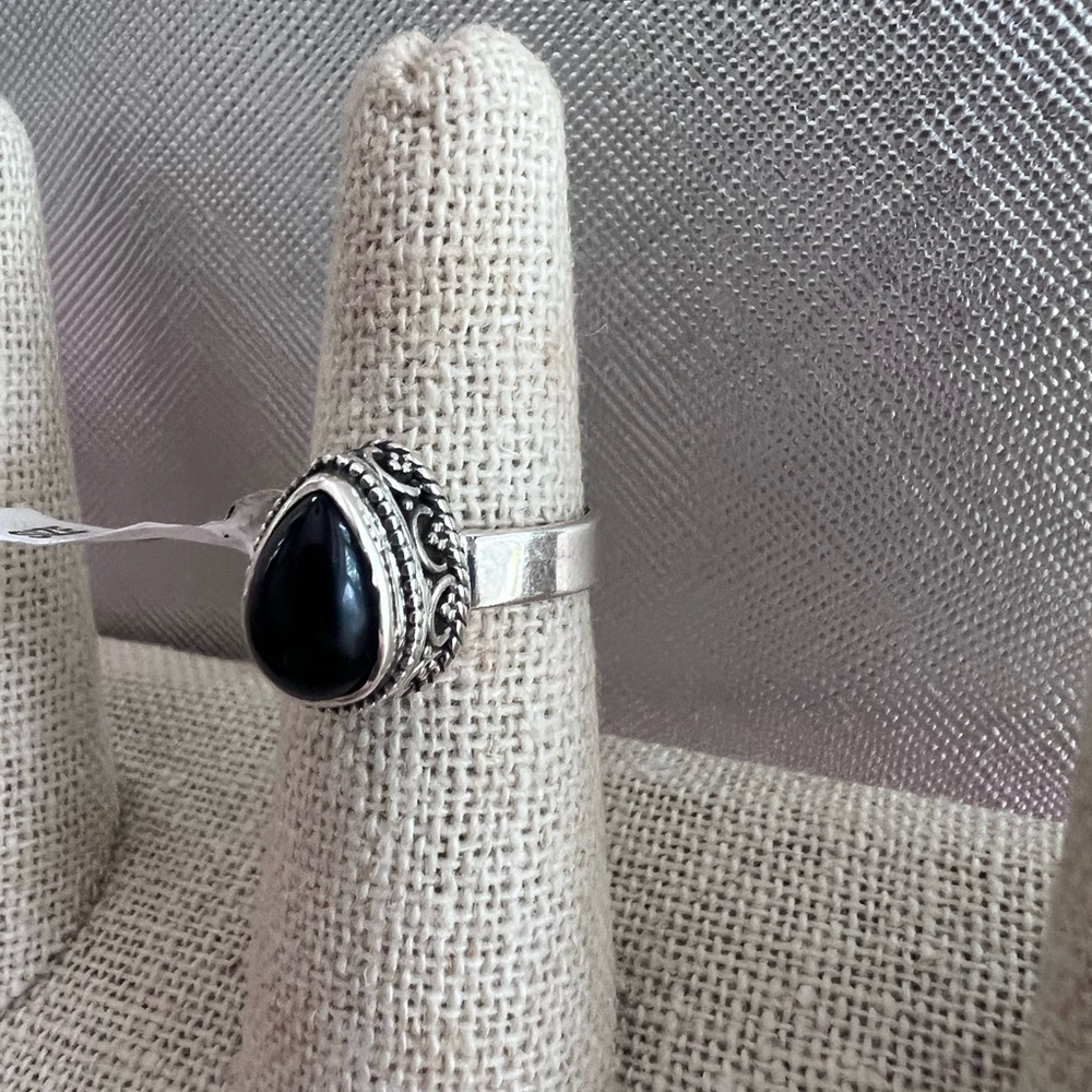 Black onyx sterling silver ring